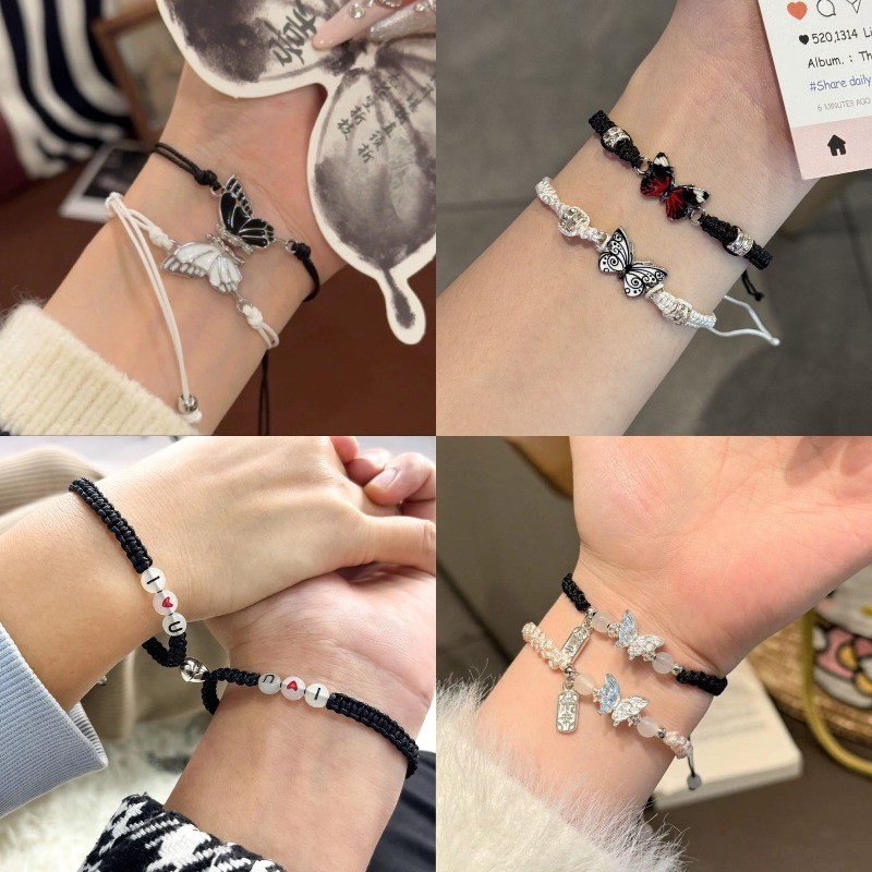 Simple Butterfly Heart Couple Bracelets for Women Men Handmade Braid ...