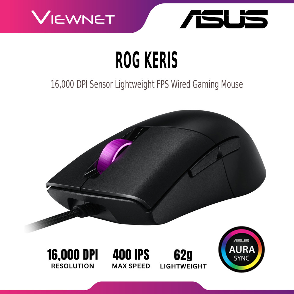 ASUS ROG KERIS P509 WIRED GAMING MOUSE WITH 16,000 DPI SENSOR, 400 IPS ...