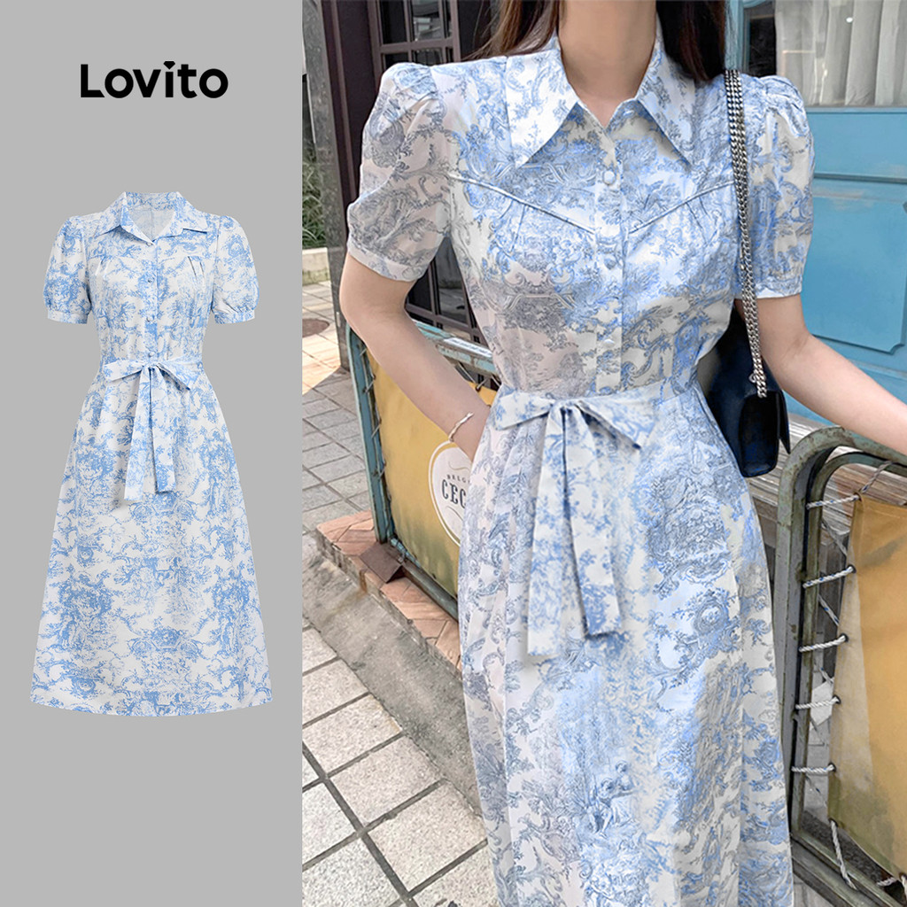 Lovito Elegant Hand Painted Structure Line Button Front Spring/Summer ...