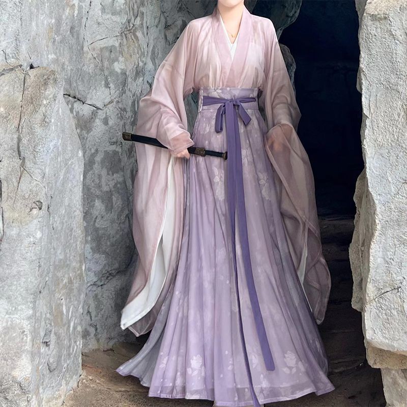 Hanfu Full Suit Ancient Purple Waist-Length Wide-Sleeved Fairy Skirt ...