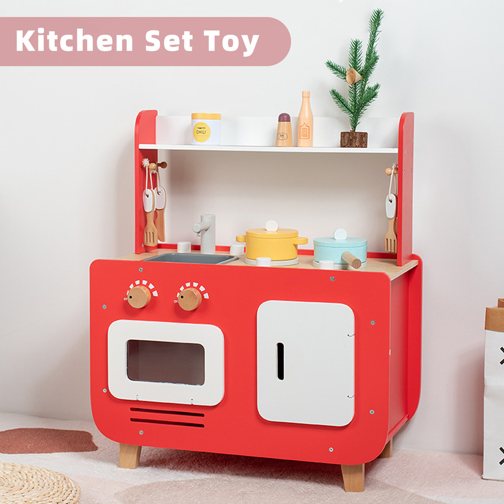 Red Realistic Wooden Kitchen toys | Pretend play Cooking Toys with Oven ...