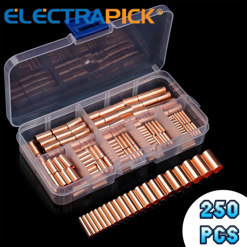 250pcs Copper Sleeve Butt Solder Crimp Crimping Cable Wire Connectors ...