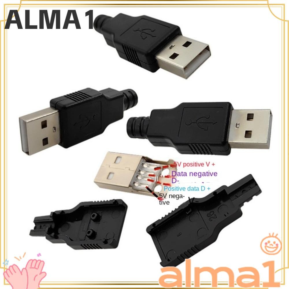 ALMA Type A USB Plug, Type A Black Male USB Socket, USB Connector DIY ...