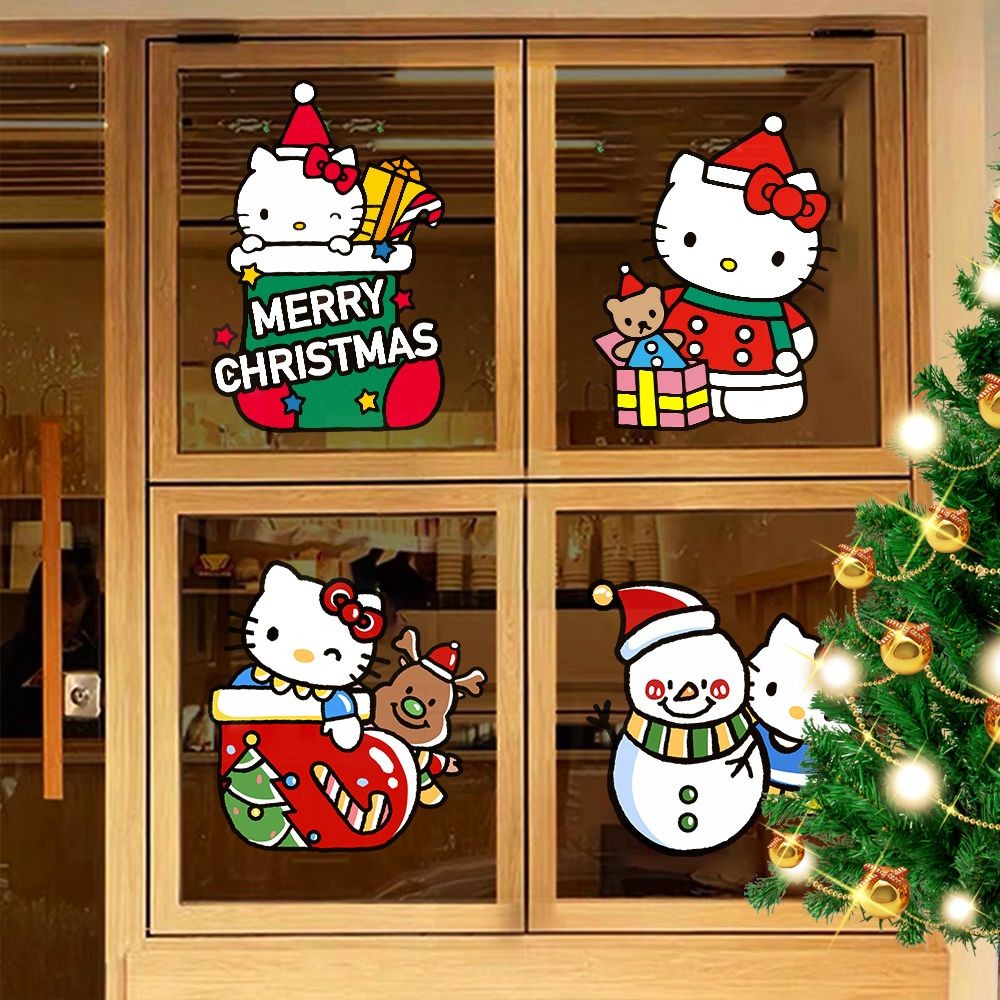 PVC Christmas Waterproof Decoration Glass Cabinet Painting New Year ...
