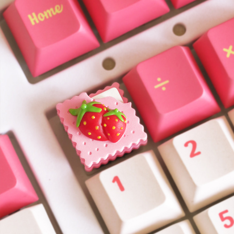 Strawberry Cookies Keycaps Cute MX Switch 3D Mechanical Resin Keycaps ...