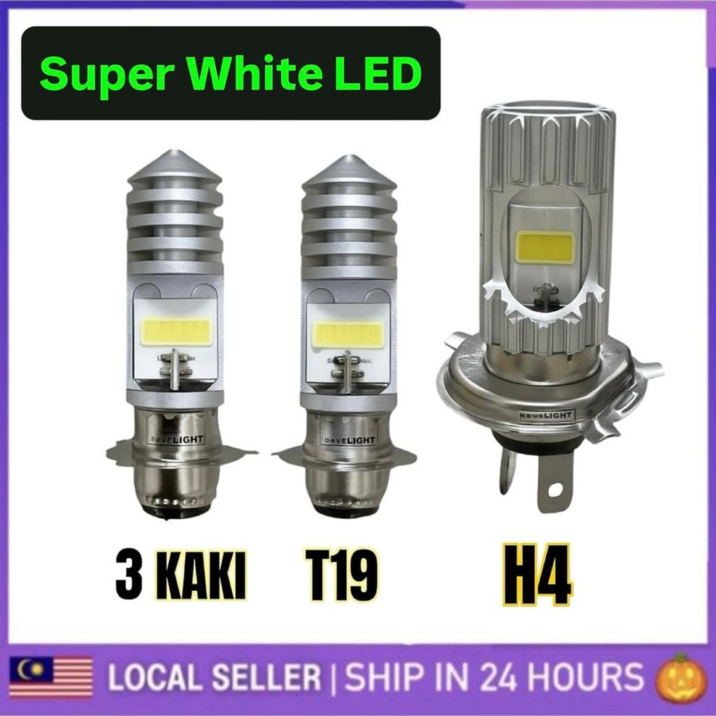 WHITE LED BULB MENTOL LAMPU T19 H4 3 KAKI LED HEAD LAMP DEPAN BULB ...