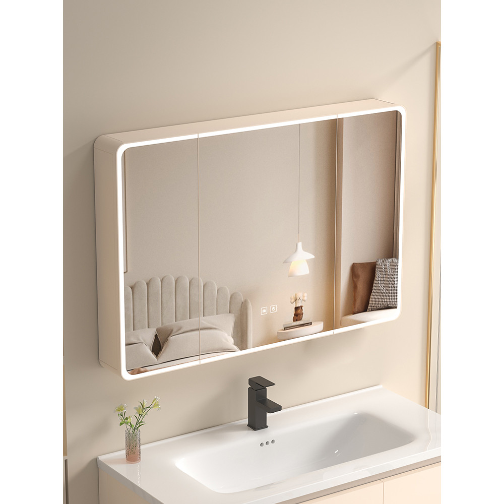 Space Aluminum Arc-Shaped Bathroom Mirror Cabinet Toilet Smart Light ...