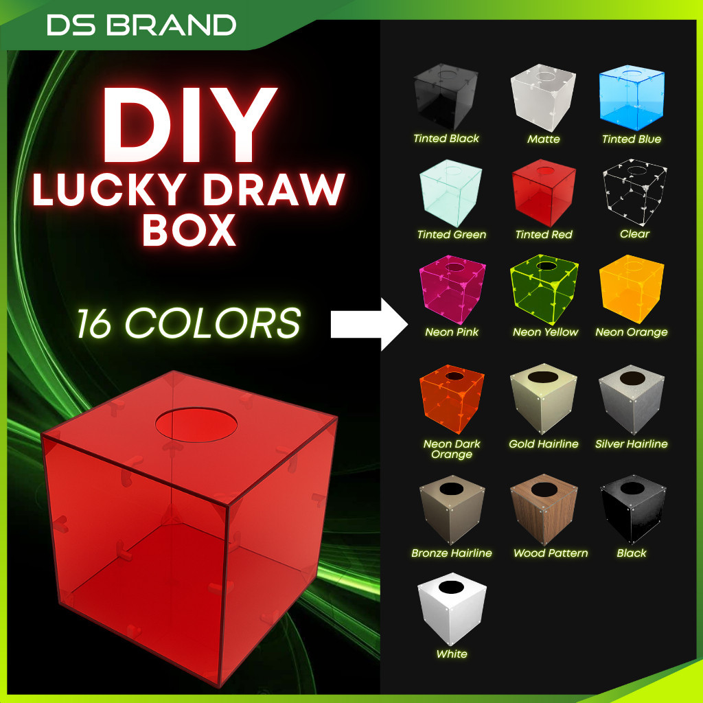 Premium Acrylic Lucky Draw Box DIY Kotak Cabutan Bertuah 16 Warna Event ...