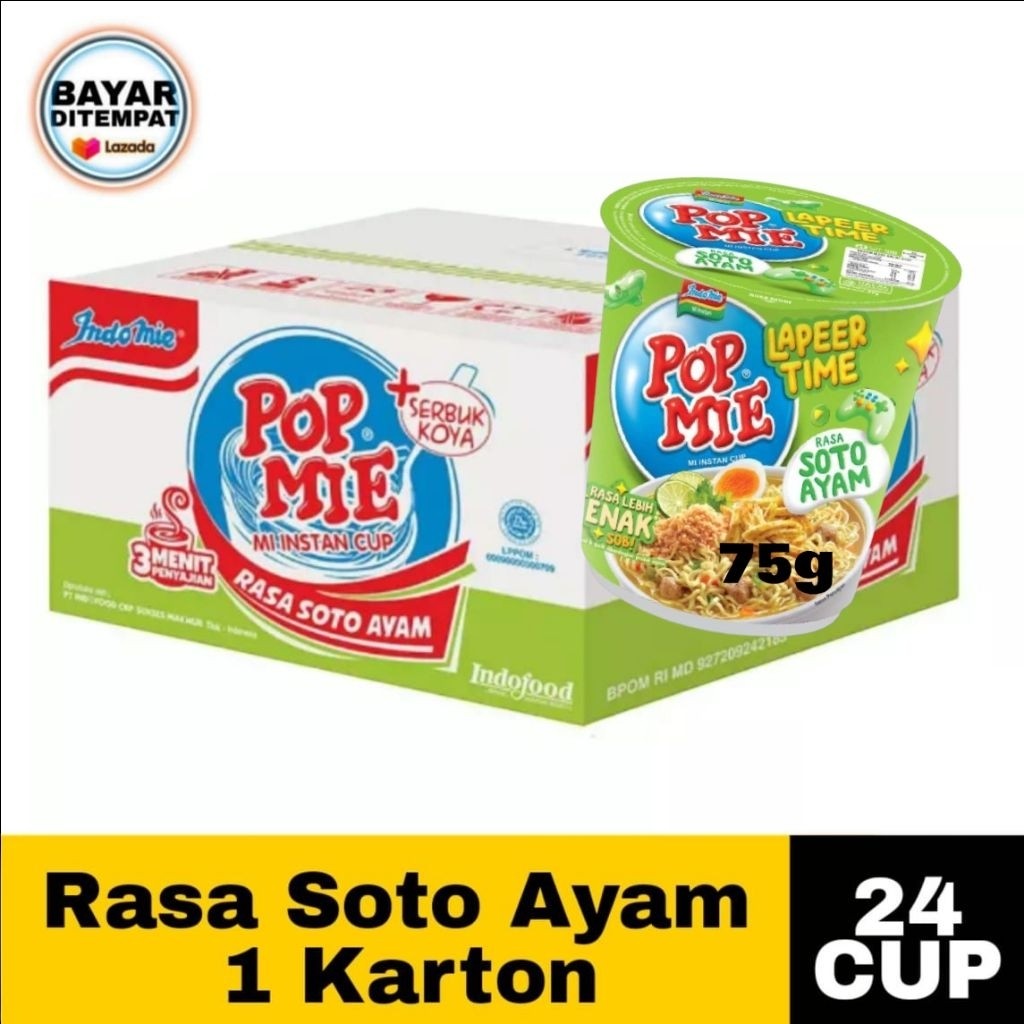 Pop Mie Soto Ayam mi instan kemasan 75g/harga untuk satu karton ...