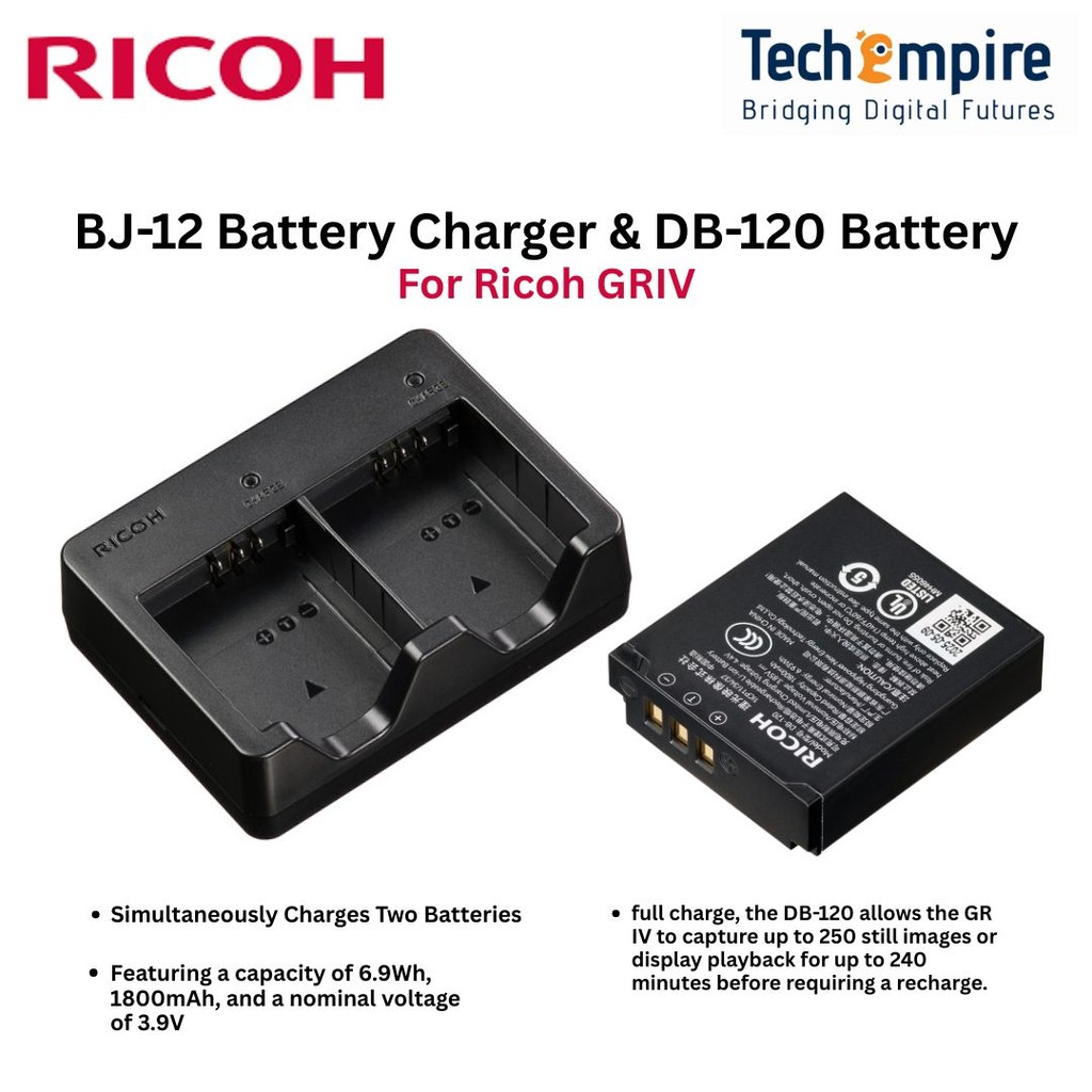 Ricoh GR IV DB-120 Battery (1800mAh) / BJ-12 Charger / GF-2