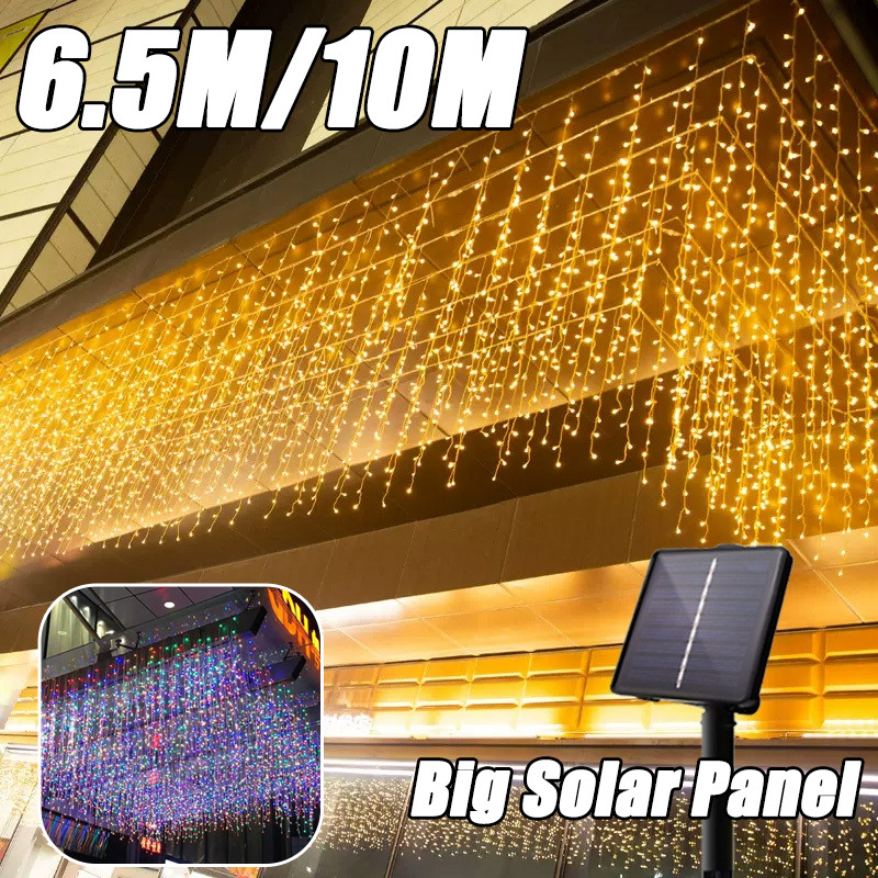 10M Solar light Outdoor Curtain lights Dewali 200LED Drooping String ...