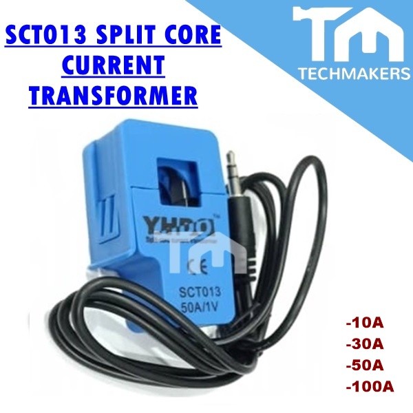Non-invasive Non-Contact AC Current Sensor Split Core Current Transformers SCT-013 (100A / 50A / 30A / 10A) TechMakers