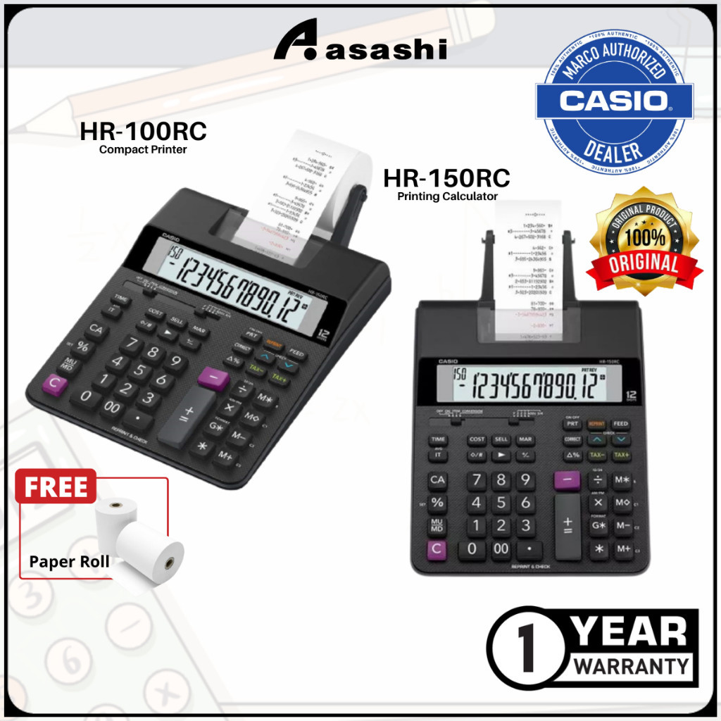 Casio HR-100RC HR-150RC Printing Calculators (Compact Type