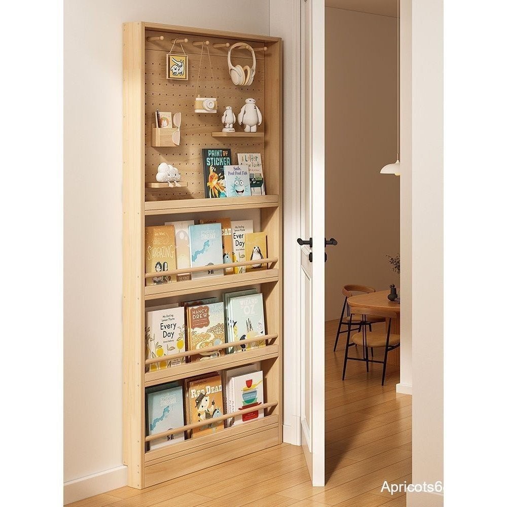 Solid Wood Behind Door Bookshelf Ultra-Thin Children's Shelf Reading ...
