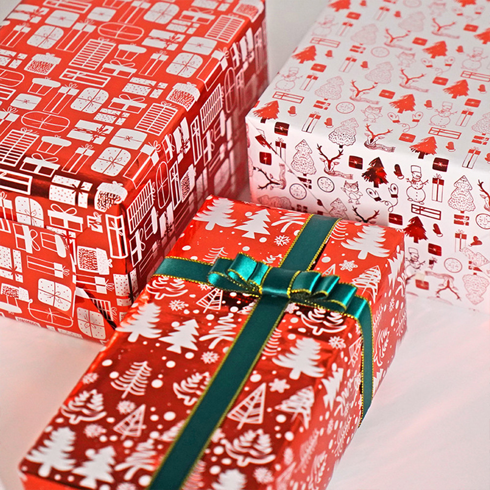 3 Rolls Christmas Gift Wrapping Paper Set, 16.9inch Wide Premium Glossy ...