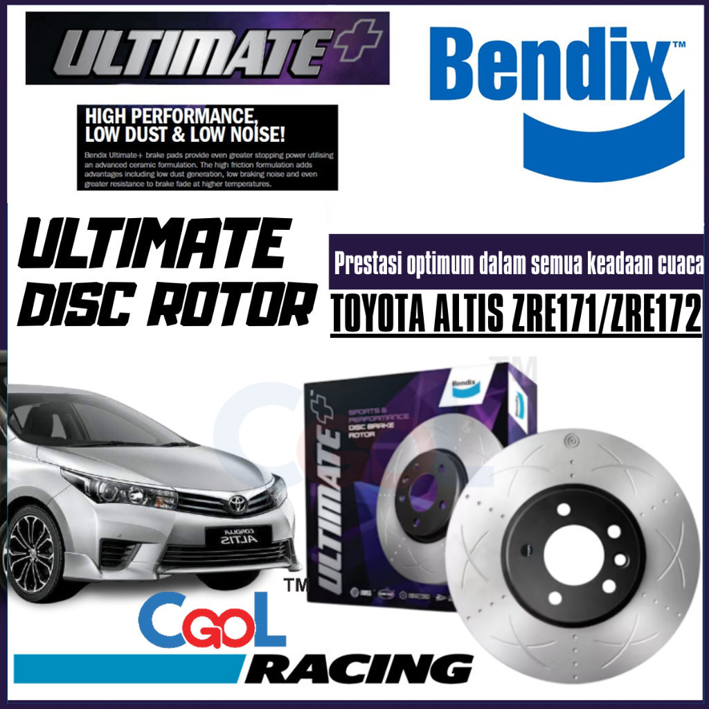 Bendix Ultimate+ Front Set Disc Rotor - Toyota Altis ZRE171/ZRE172 1.8 ...