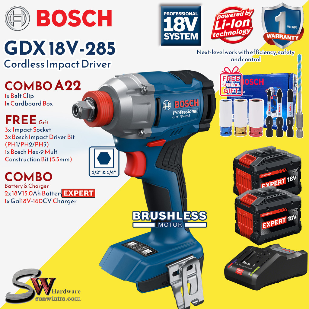 Bosch 18V Cordless Impact Driver/Wrench GDX 18V-285 GDX18V-285 **SOLO ...