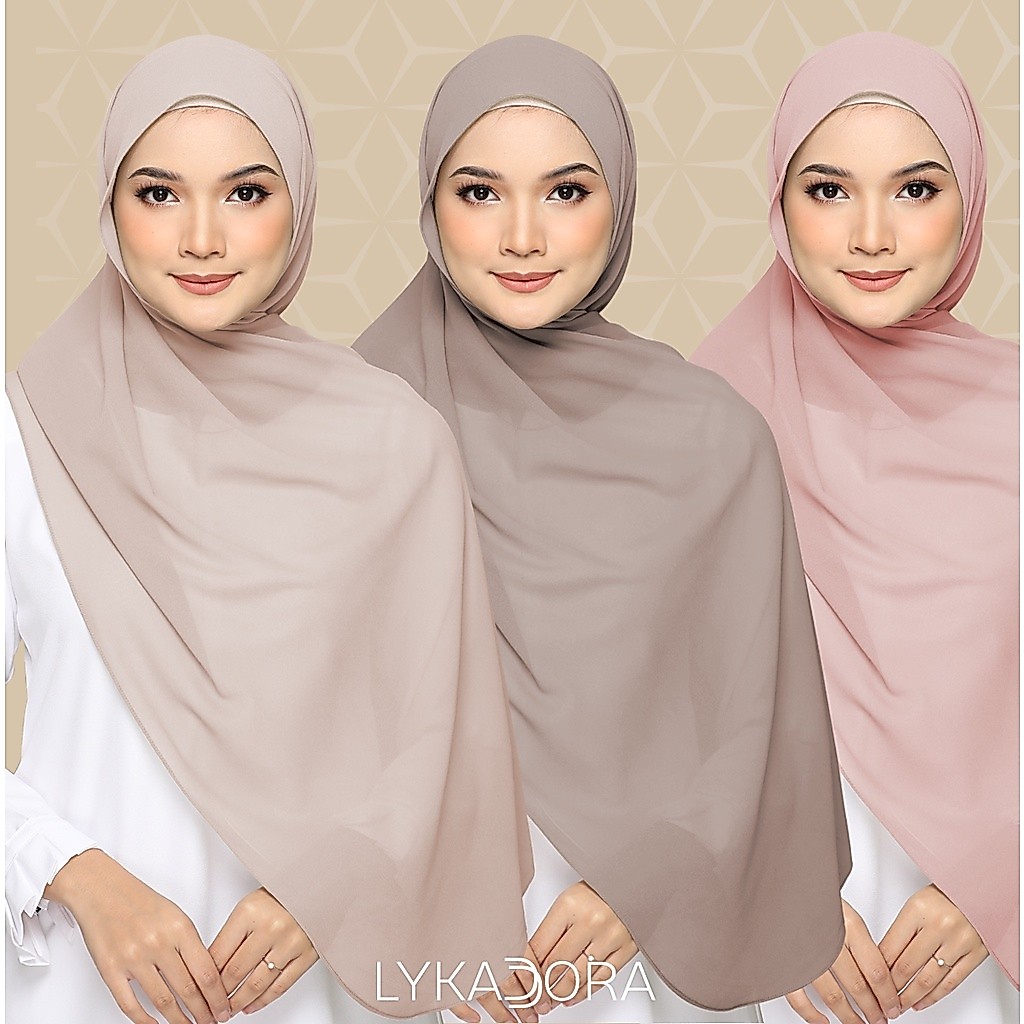 STOK TERSEDIA SELENDANG Soft Pastel Color Shawl Chiffon Curve both side ...