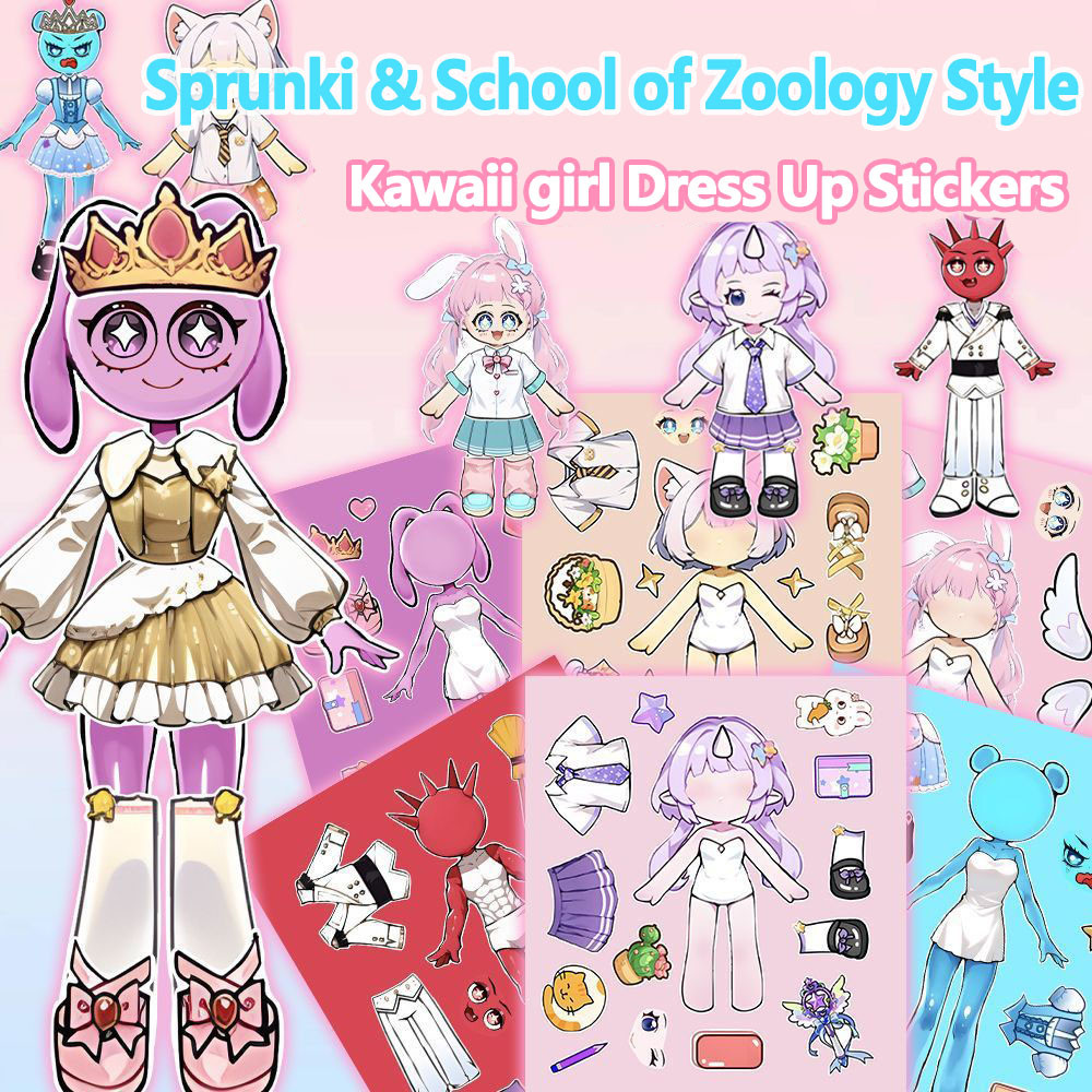 6pcs New Sprunki Animal Academy Series Dress Up Stickers Cute Puzzle ...