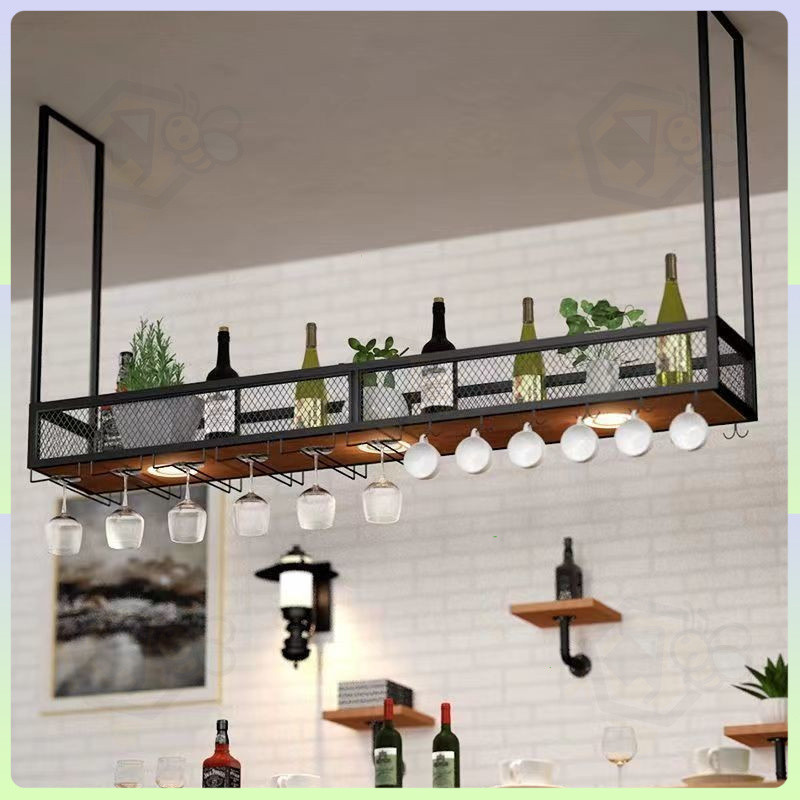 Iron bar counter hanger, inverted wine glass rack, wine rack, storage ...