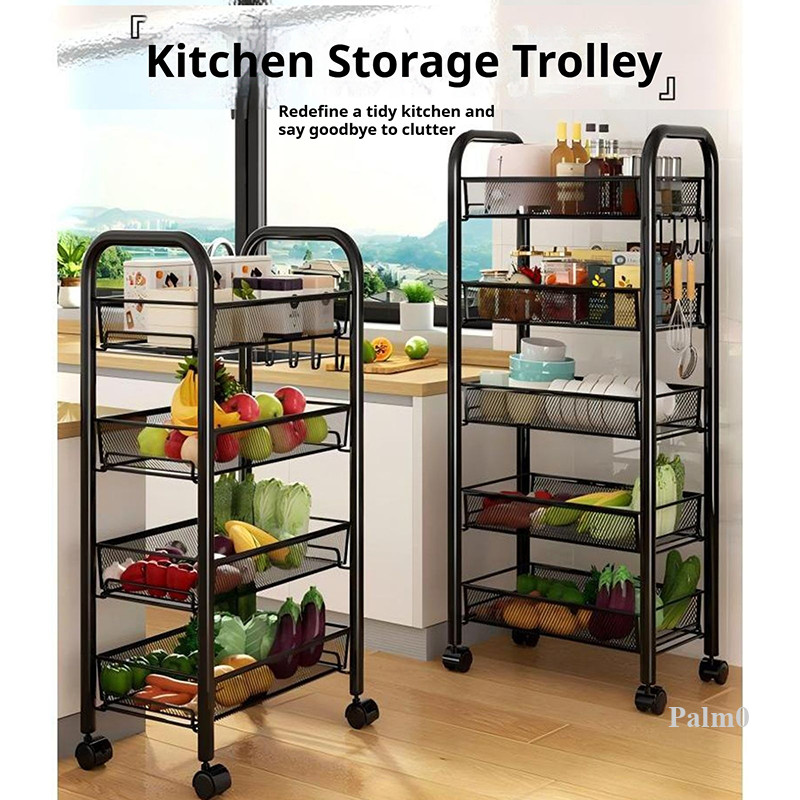 Palm0 4 or 5 Tier Kitchen Steel Storage Rack with Wheels and Drain ...