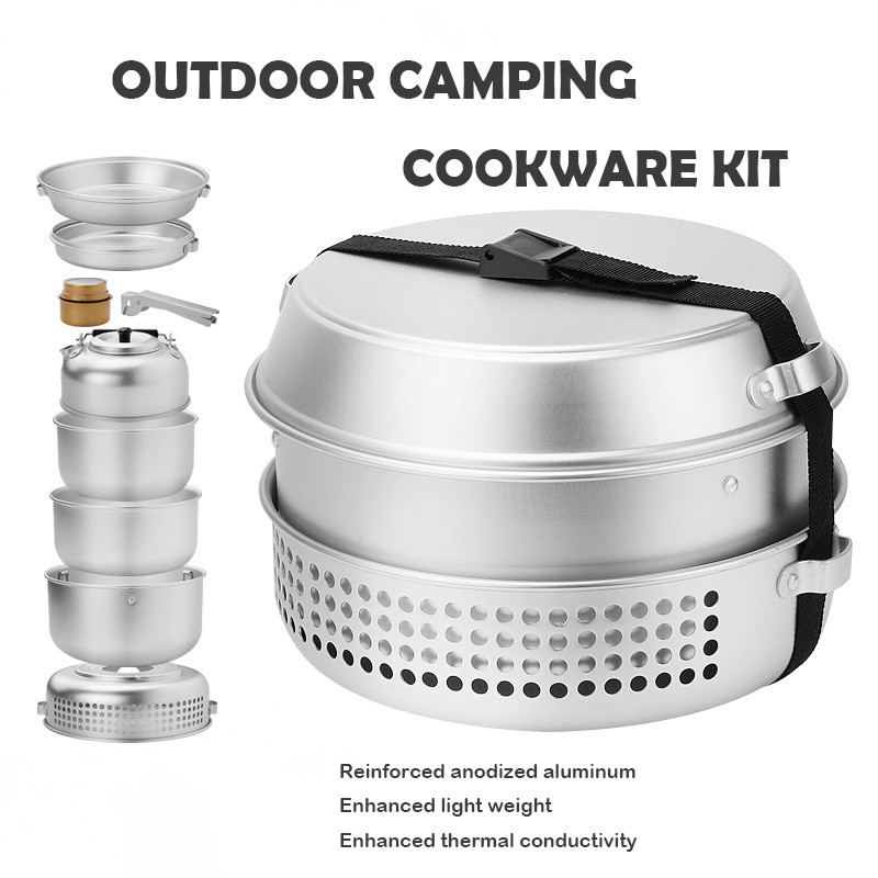 10PCS Set Aluminum Pot and Pan Set Camping Windproof Frying Pans Hiking ...