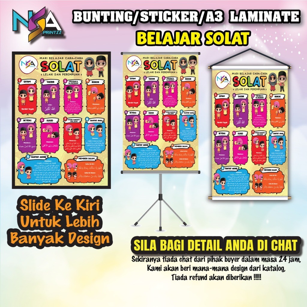 Banner / Bunting Belajar Solat | Lelaki & Perempuan | Sticker / A3 ...