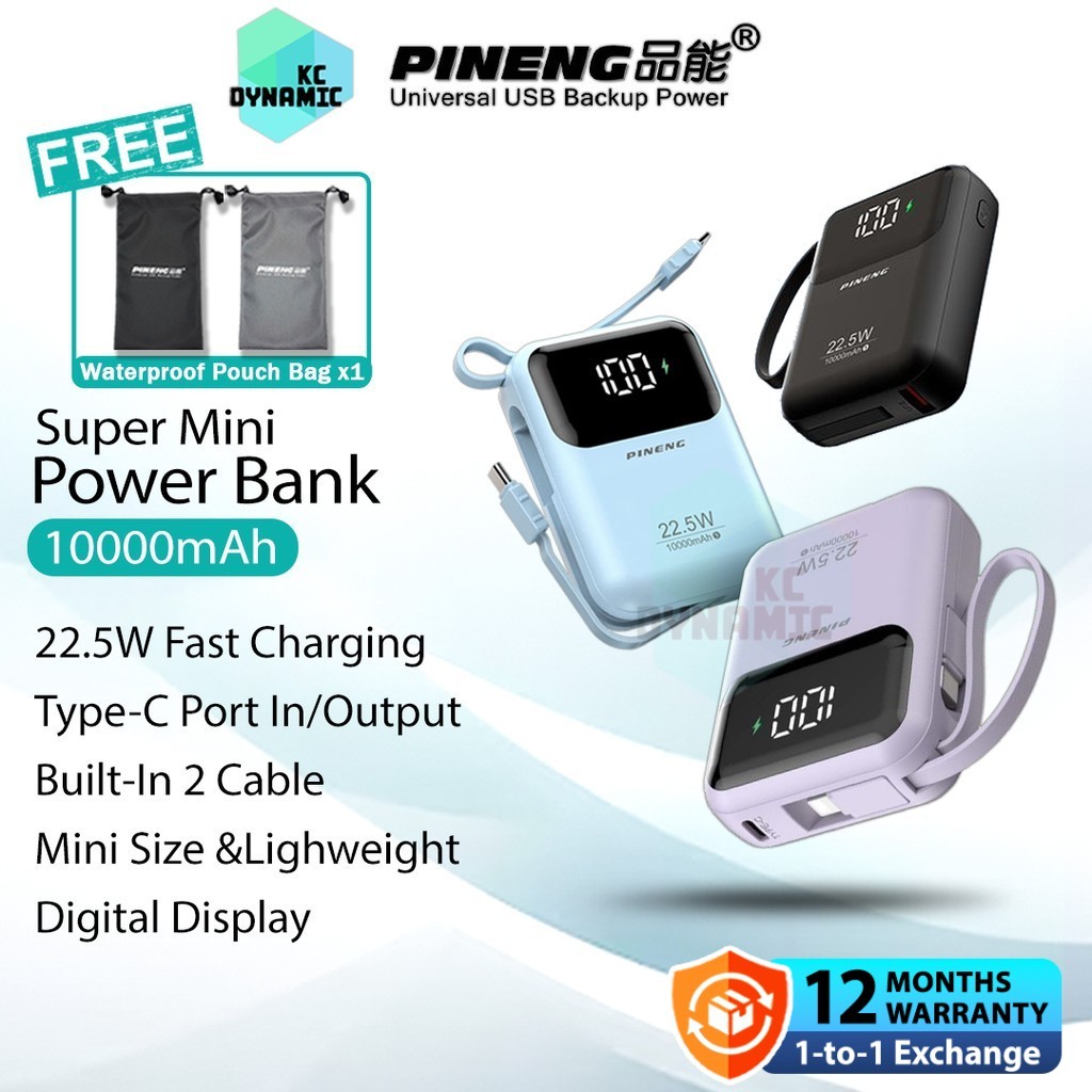Pineng PN-710 10000mAh Powerbank Built-In Cable 22.5W Fast Charging ...