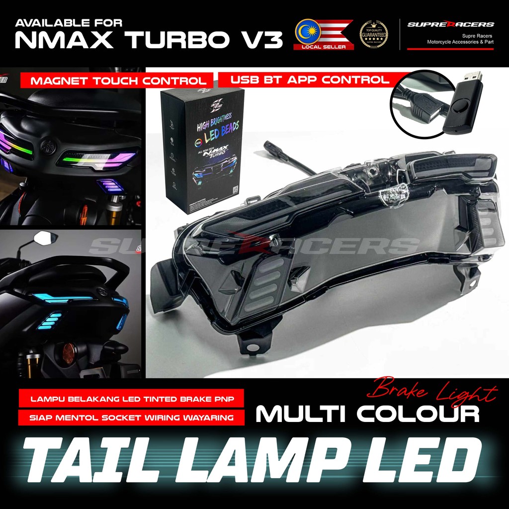 Tail Lamp LED NMAX V3 155 Magnet APP Control Multi Colour Mode Running ...