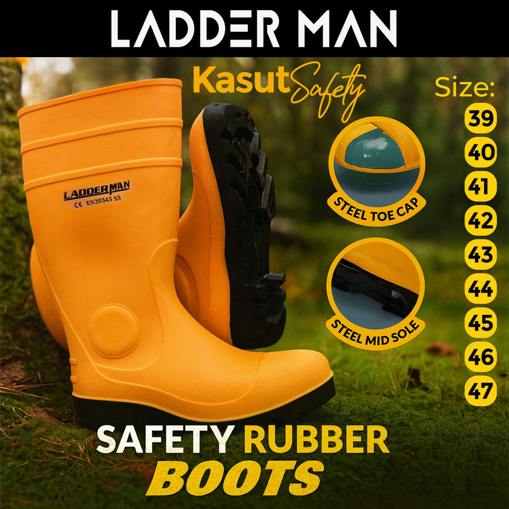 LDM Steel Toe Cap Safety Rubber Boot Yellow Orange Wellington ...