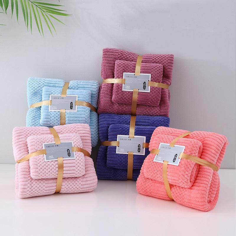 Set Tuala Mandi Coral Fleece Penyerap Air, Tuala Muka Lembut, Tuala ...