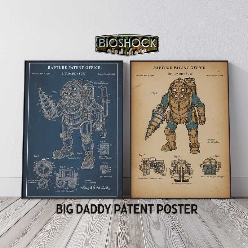 Bioshock Patent Poster Gaming Poster Video Game Wall Art Retro Game ...