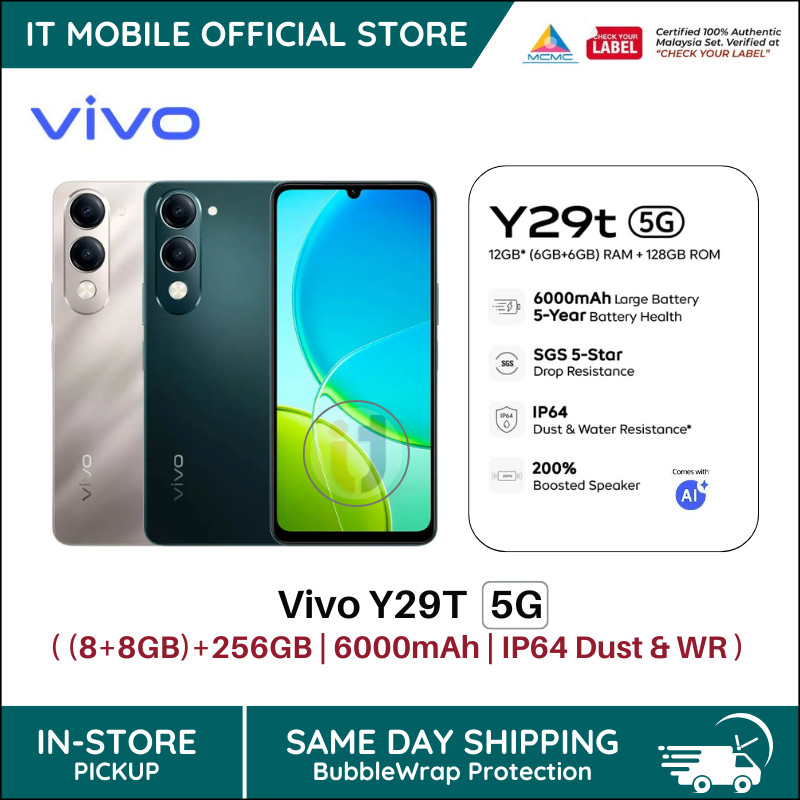 vivo Y29t 5G Smartphone 16(8+8) GB RAM + 256GB ROM 6000mAh Battery IP64 ...