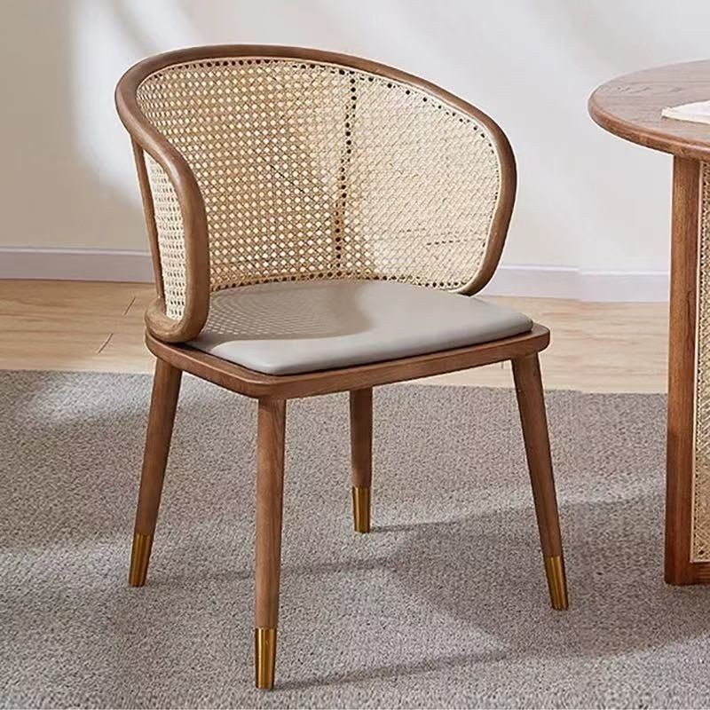 Single rattan dining chair, bedroom solid wood armrest, light luxury ...