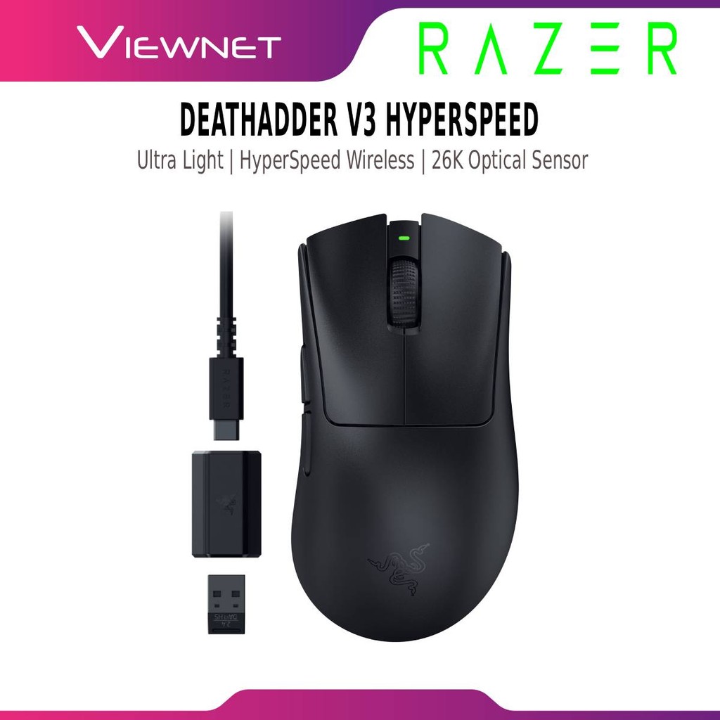 RAZER DEATHADDER V3 HYPERSPEED WIRELESS GAMING MOUSE 26K OPTICAL SENSOR ...