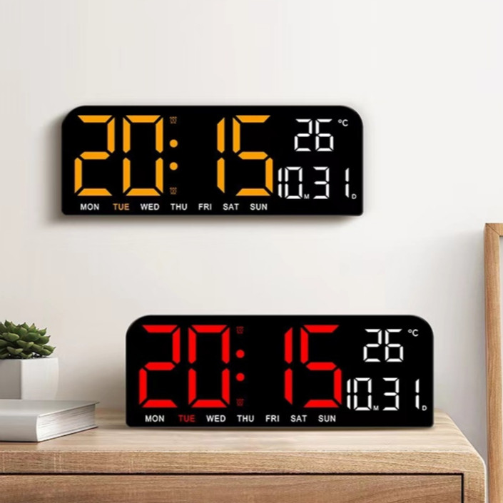 LED Digital Wall Clock Large Display Living Room Alarm Clock 12/24 ...