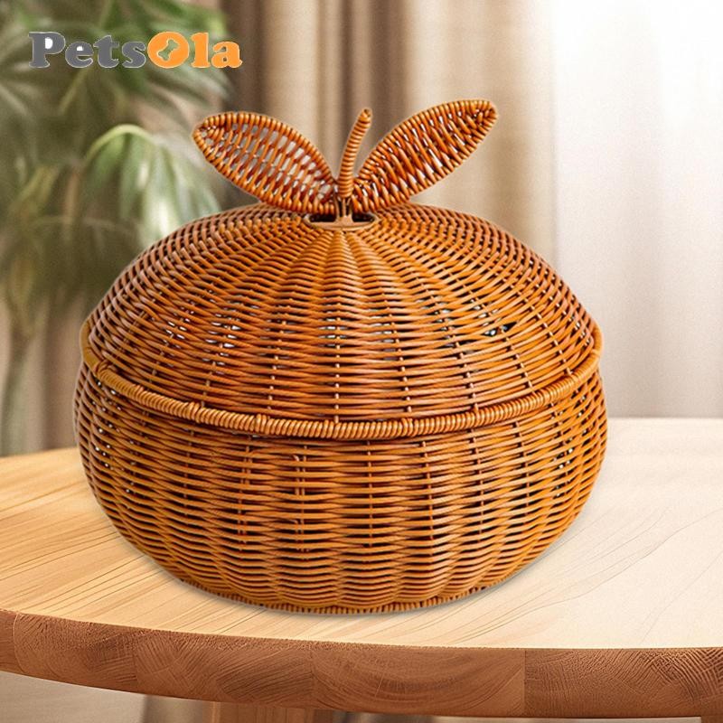 PETSOLA Rattan Basket with Lid Cooking Tray Basket Multipurpose Rattan ...