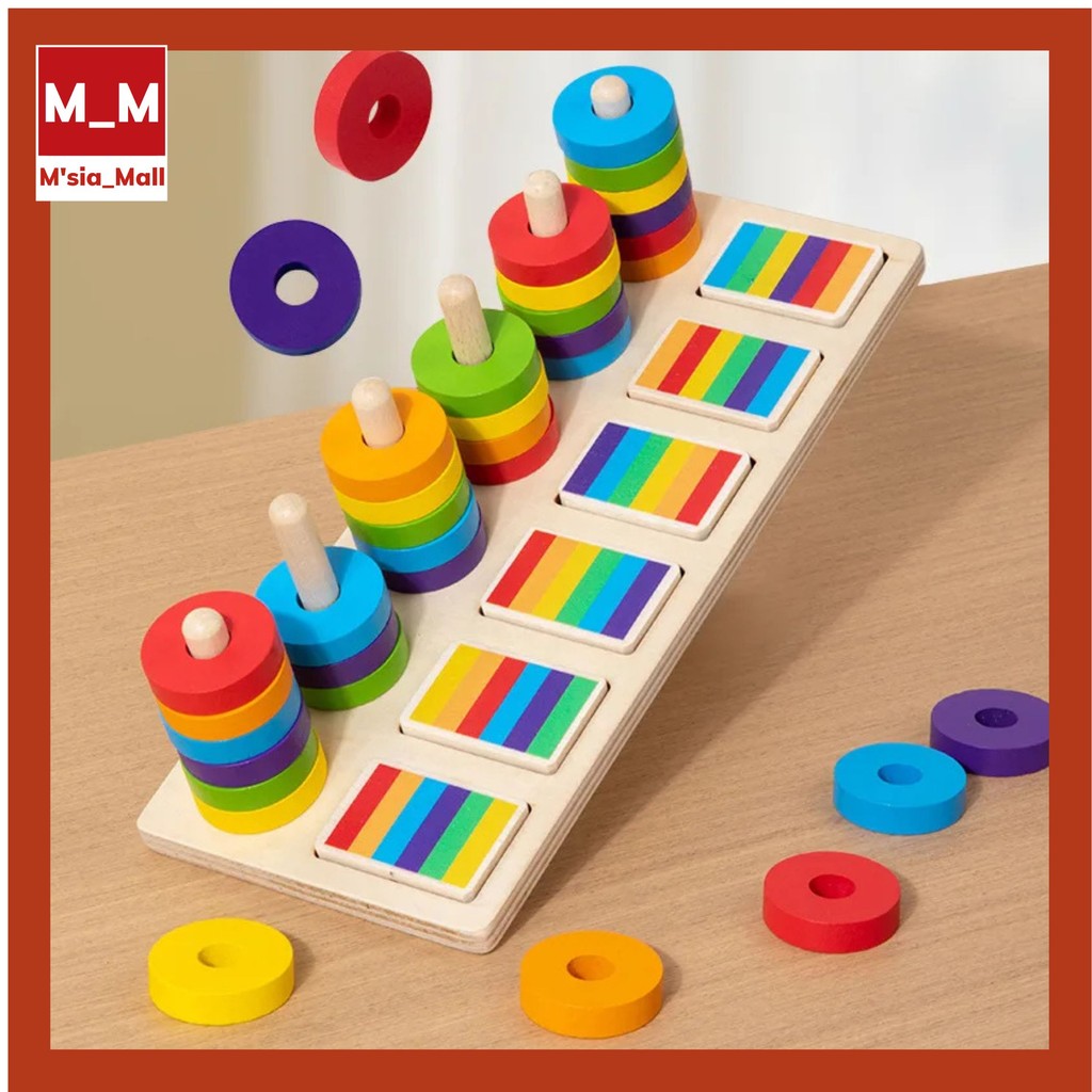Wooden Color Matching Game, Set Pillar Pairing Toy, Color Recognition ...