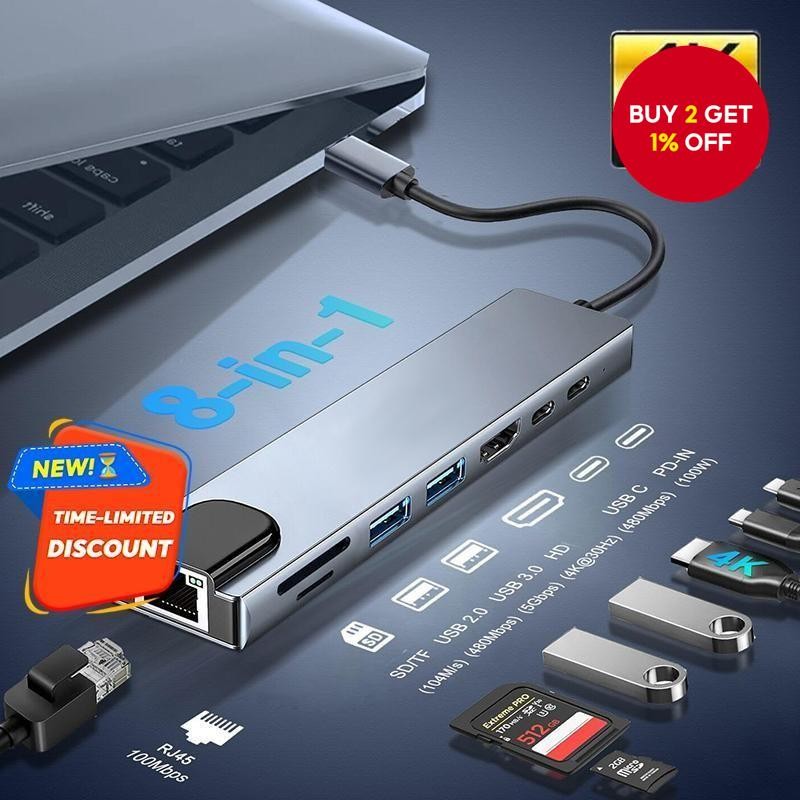 USB HUB Port HDMI TF SD Card Reader Splitter for Macbook PC PD Charge 8 ...