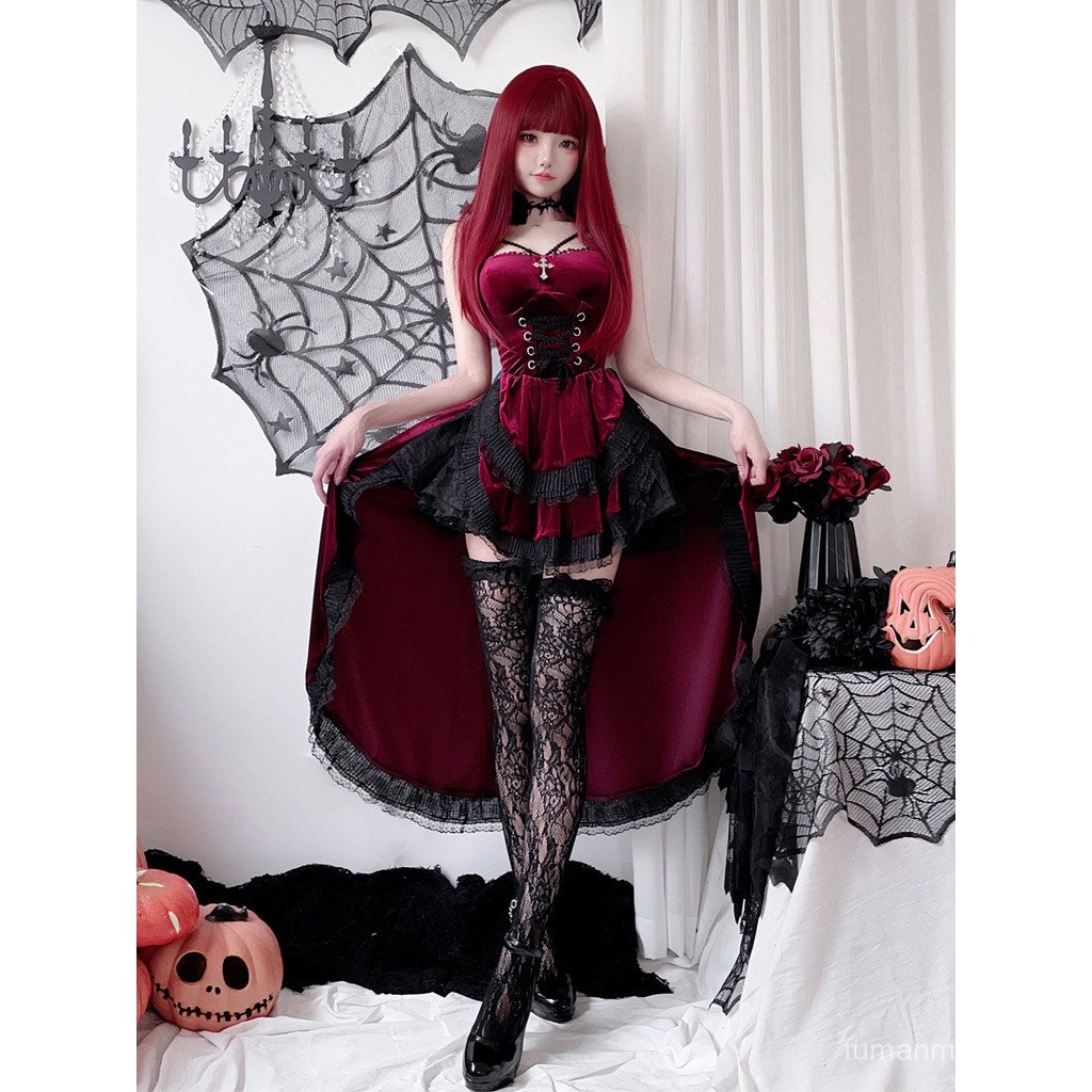 Dark Gothic Halloween Costume Ladies Dress Dovetail Witch Vampire Bride — free download
