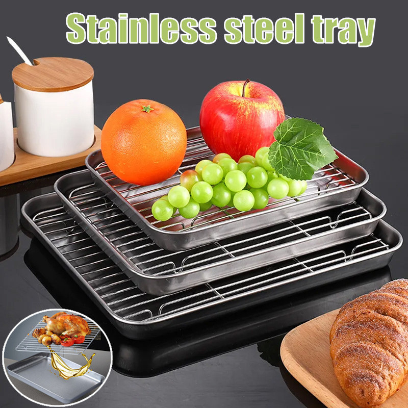 304 Stainless Steel Tray Food Trays Baking Tray Cooling Rack Set Patch ...