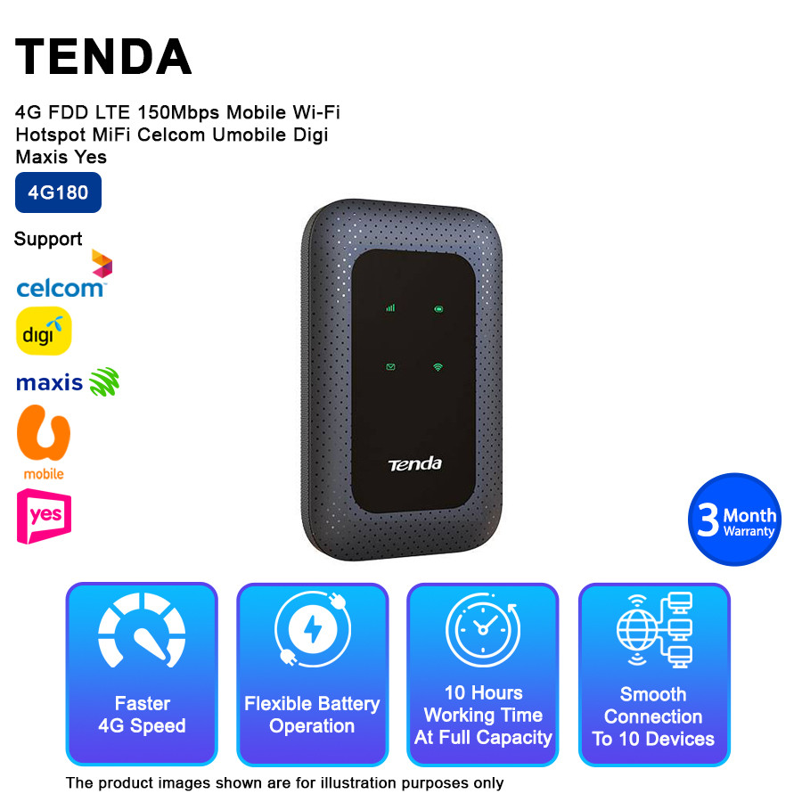 Tenda 4G180 4G LTE Advanced 150Mbps Mobile Wi-Fi Hotspot MiFi Celcom ...