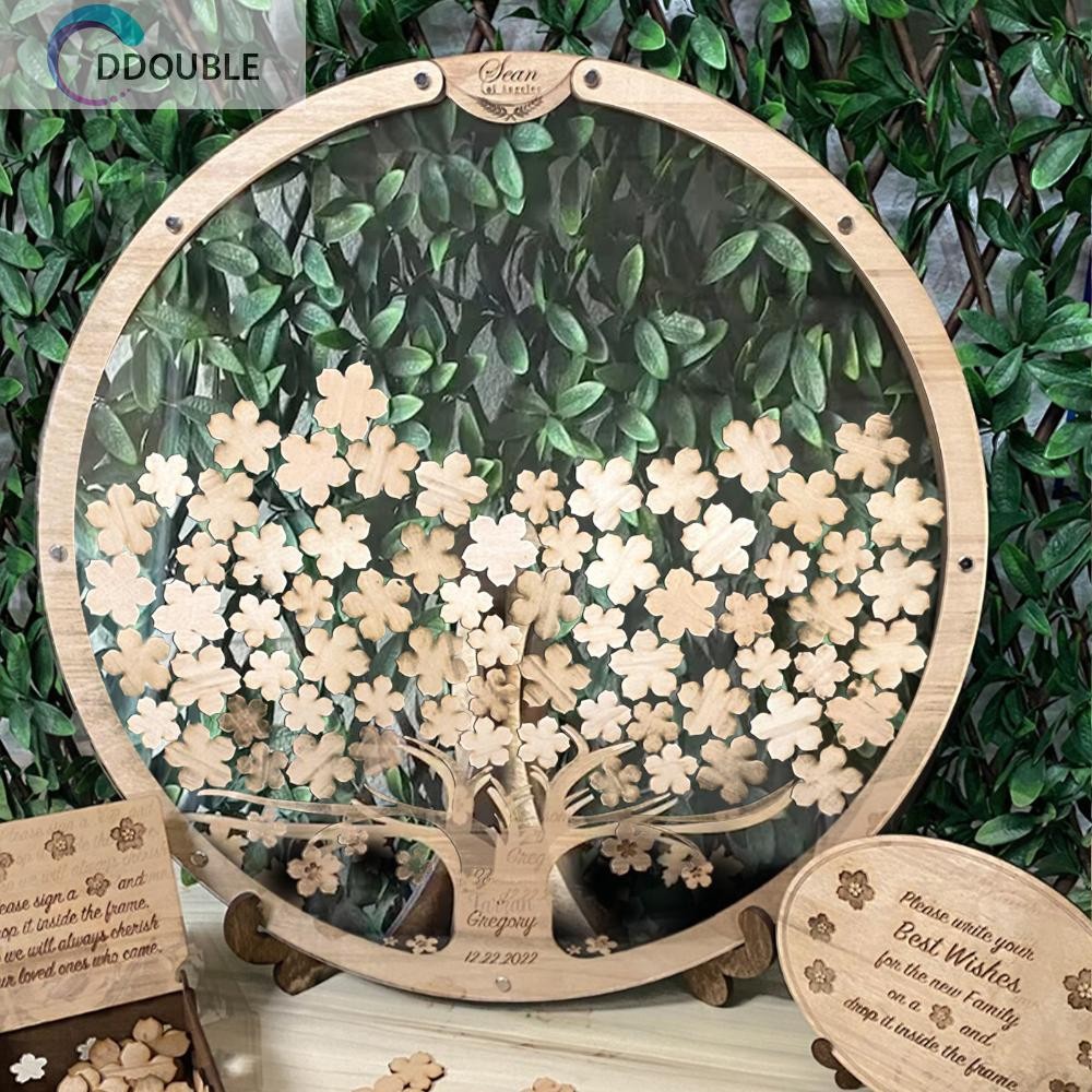 [Ddouble.my] Wooden Reception Site Sign-in Box with 60/80 Flowers Guest ...