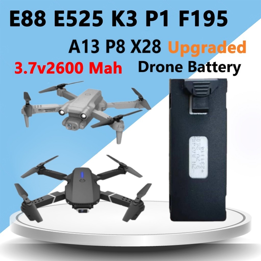 Batteria 3.7V 2600mAh Per Droni E88 E88MAX E525 E99 K3 – Ricambio Ad Alta Capacità E Leggero