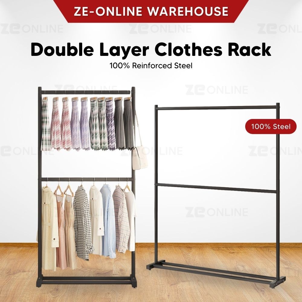 Double Layer Clothes Rack Rak Baju Dua Tingkat Besi Standing Hanger ...