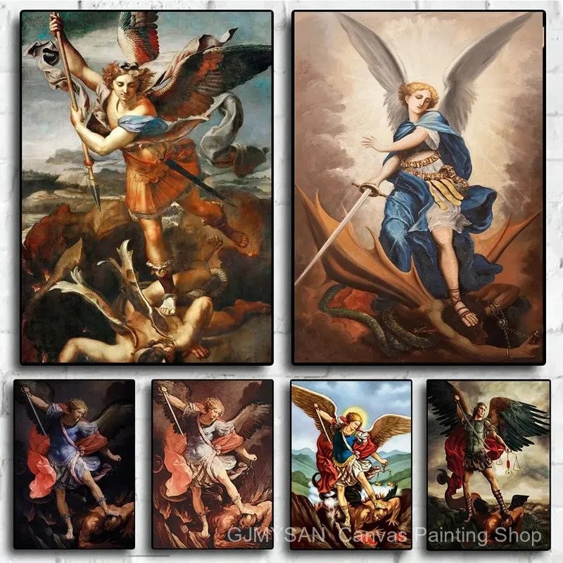 The Holy Archangel Michael Posters Print Vintage Devil Canvas Painting ...