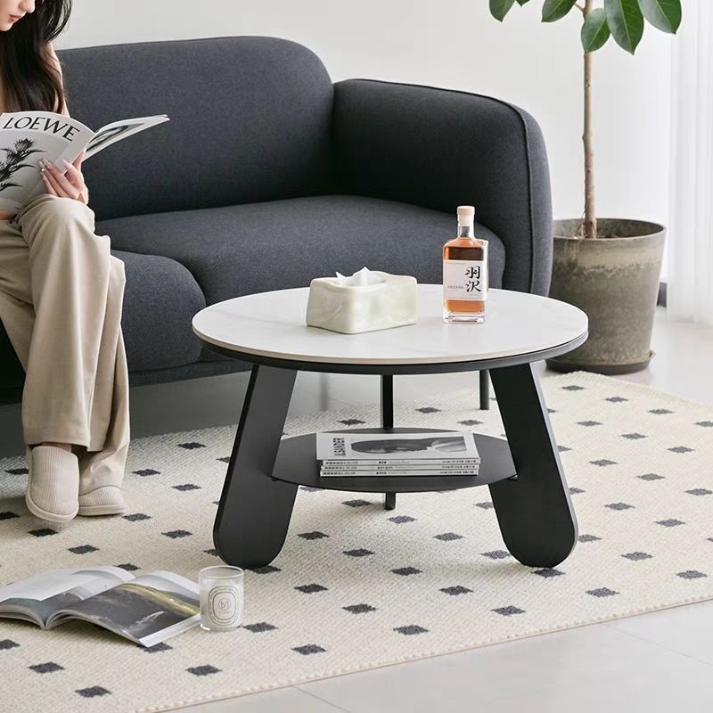 Nordic modern round coffee table, simple and easy to clean, rock plate ...