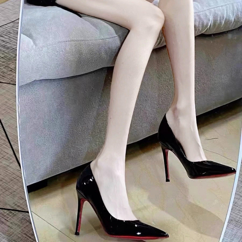 Professional Stiletto Heels - Black Lacquer Side Hollow Pointed Toe ...