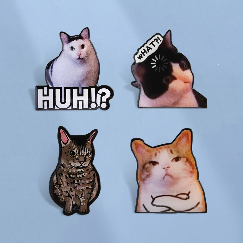Funny Cat Meme Enamel Pin Humorous HUH!? WHAT? Cute Kitten Brooch ...