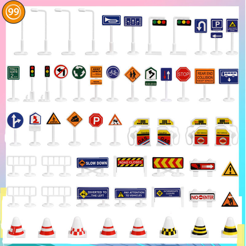9S 56pcs DIY traffic signs toy Set mainan jalan raya untuk anak model ...